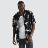 KISS CHACEY Mens Augur Party Short Sleeve Shirt - Black / White, MENS SHIRTS, KISS CHACEY, Elwood 101