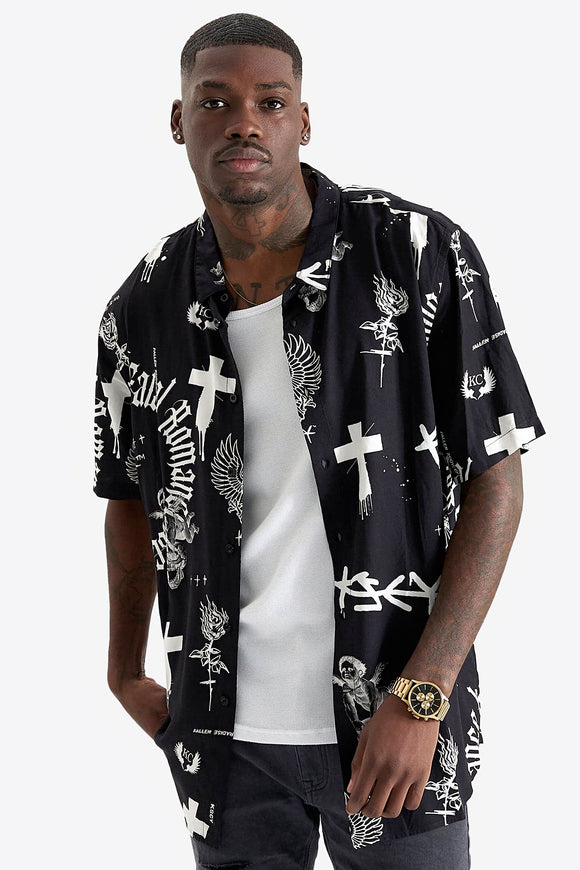 KISS CHACEY Mens Augur Party Short Sleeve Shirt - Black / White, MENS SHIRTS, KISS CHACEY, Elwood 101