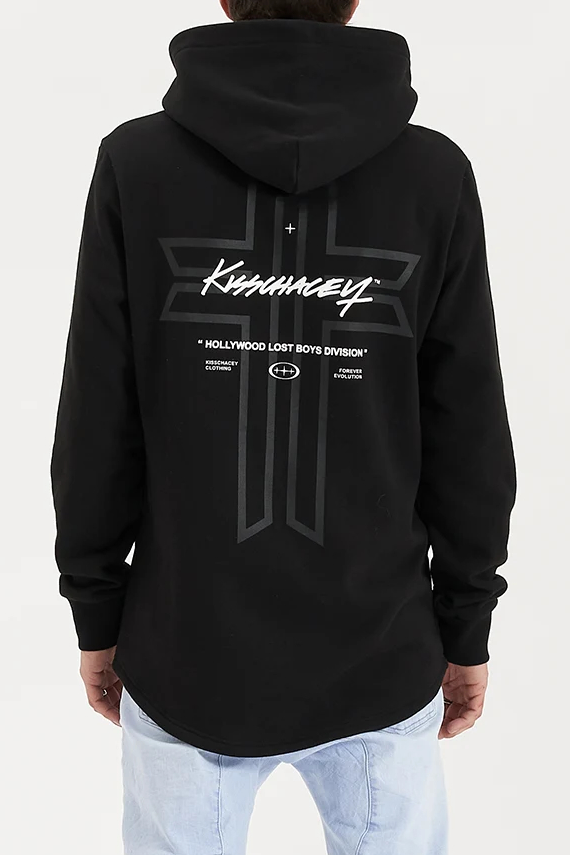 KISS CHACEY Mens Zenth Dual Curved Hem Hoodie - Jet Black, MENS HOODIES, KISS CHACEY, Elwood 101
