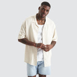 KISS CHACEY Mens Positano Oversized Resort Short Sleeve Shirt - Pigment Oatmeal, MENS SHIRTS, KISS CHACEY, Elwood 101