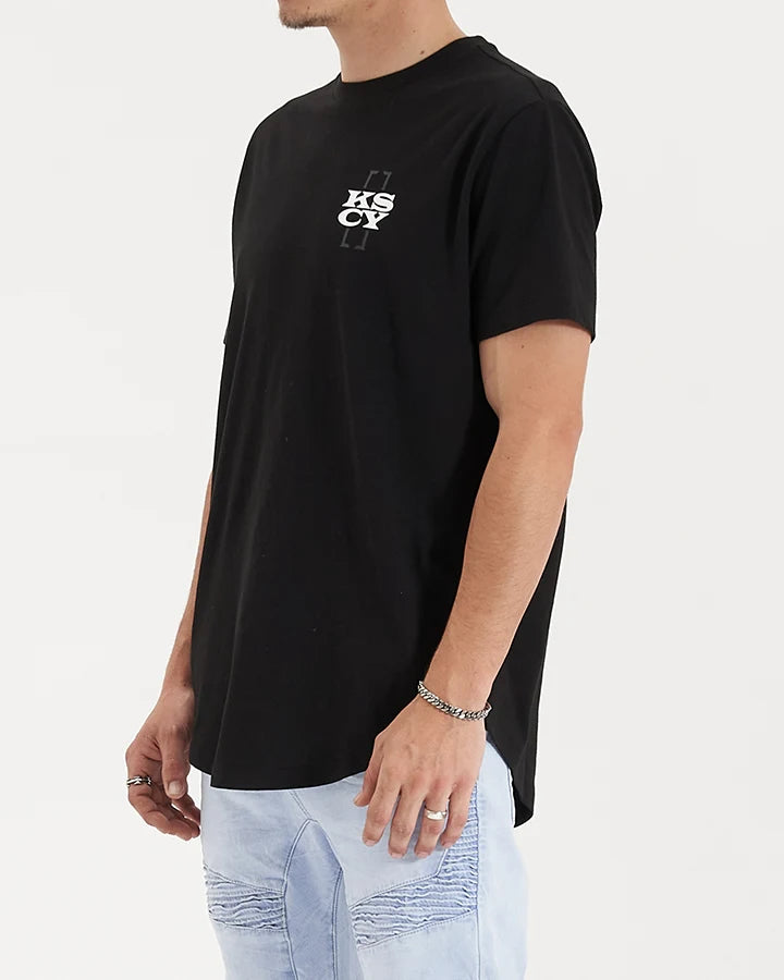 KISS CHACEY Mens Redemption Dual Curved Hem Tee - Jet Black, MENS TEE SHIRTS, KISS CHACEY, Elwood 101