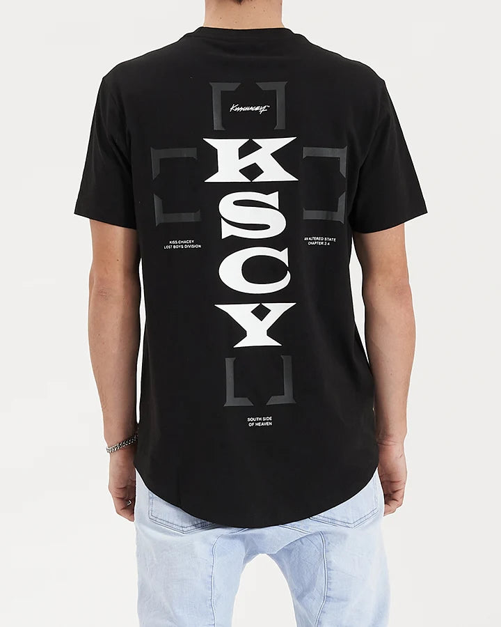KISS CHACEY Mens Redemption Dual Curved Hem Tee - Jet Black, MENS TEE SHIRTS, KISS CHACEY, Elwood 101
