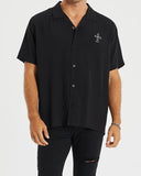 KISS CHACEY Mens Triumph Relaxed Resort Short Sleeve Shirt - Black Print, MENS SHIRTS, KISS CHACEY, Elwood 101