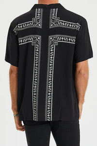 KISS CHACEY Mens Triumph Relaxed Resort Short Sleeve Shirt - Black Print, MENS SHIRTS, KISS CHACEY, Elwood 101