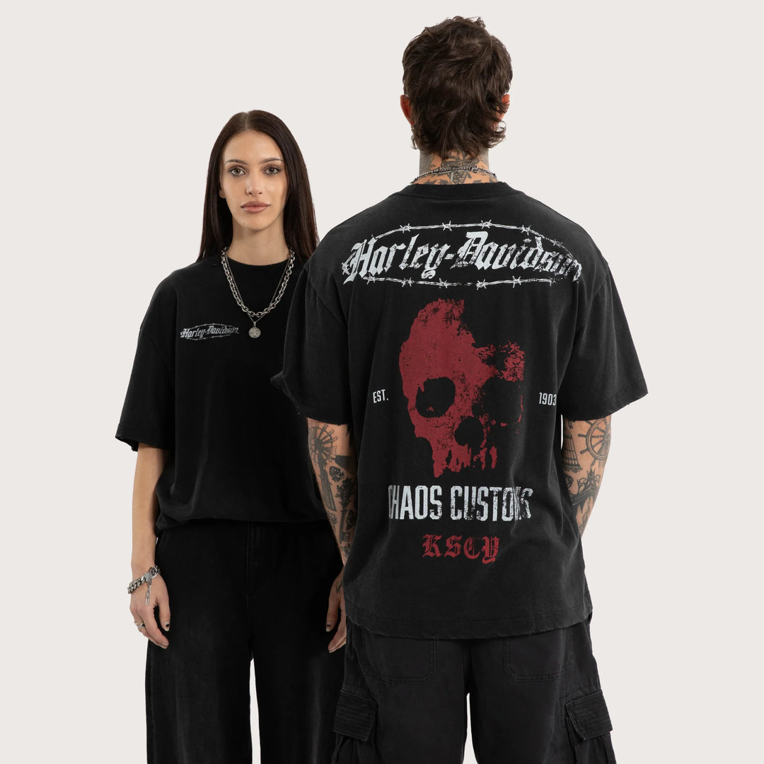 KISS CHACEY Harley Davidson Mens Intake Street Tee in Snow Black