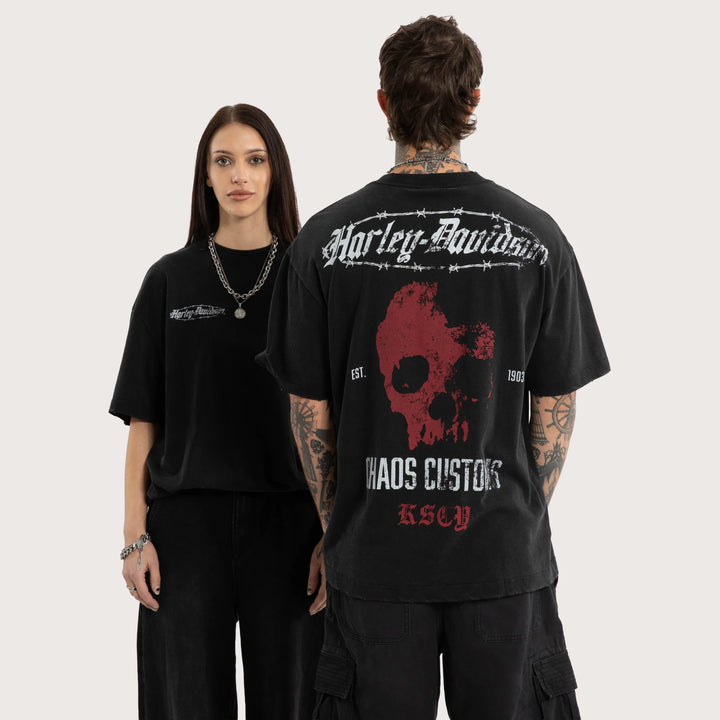 KISS CHACEY Harley Davidson Mens Intake Street Tee in Snow Black