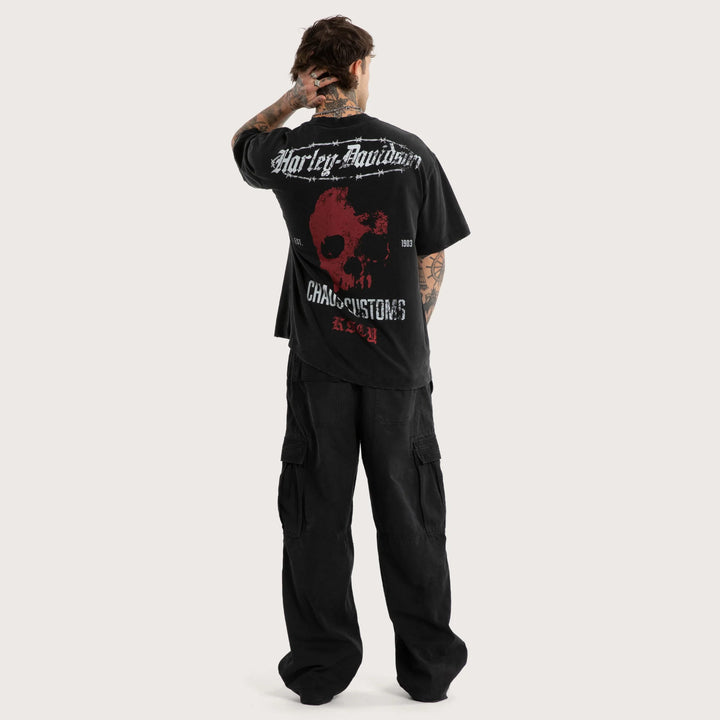 KISS CHACEY Harley Davidson Mens Intake Street Tee in Snow Black