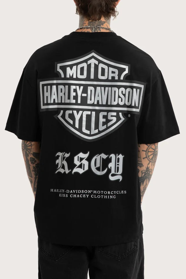 KISS CHACEY Harley Davidson Mens Intake Street Tee in Snow Black
