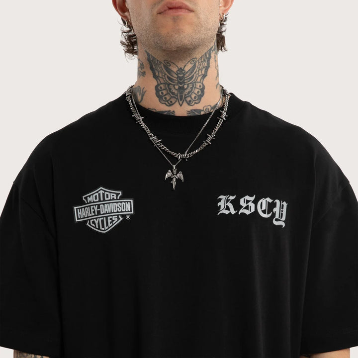 KISS CHACEY Harley Davidson Mens Scrambler Street Tee in Jet Black