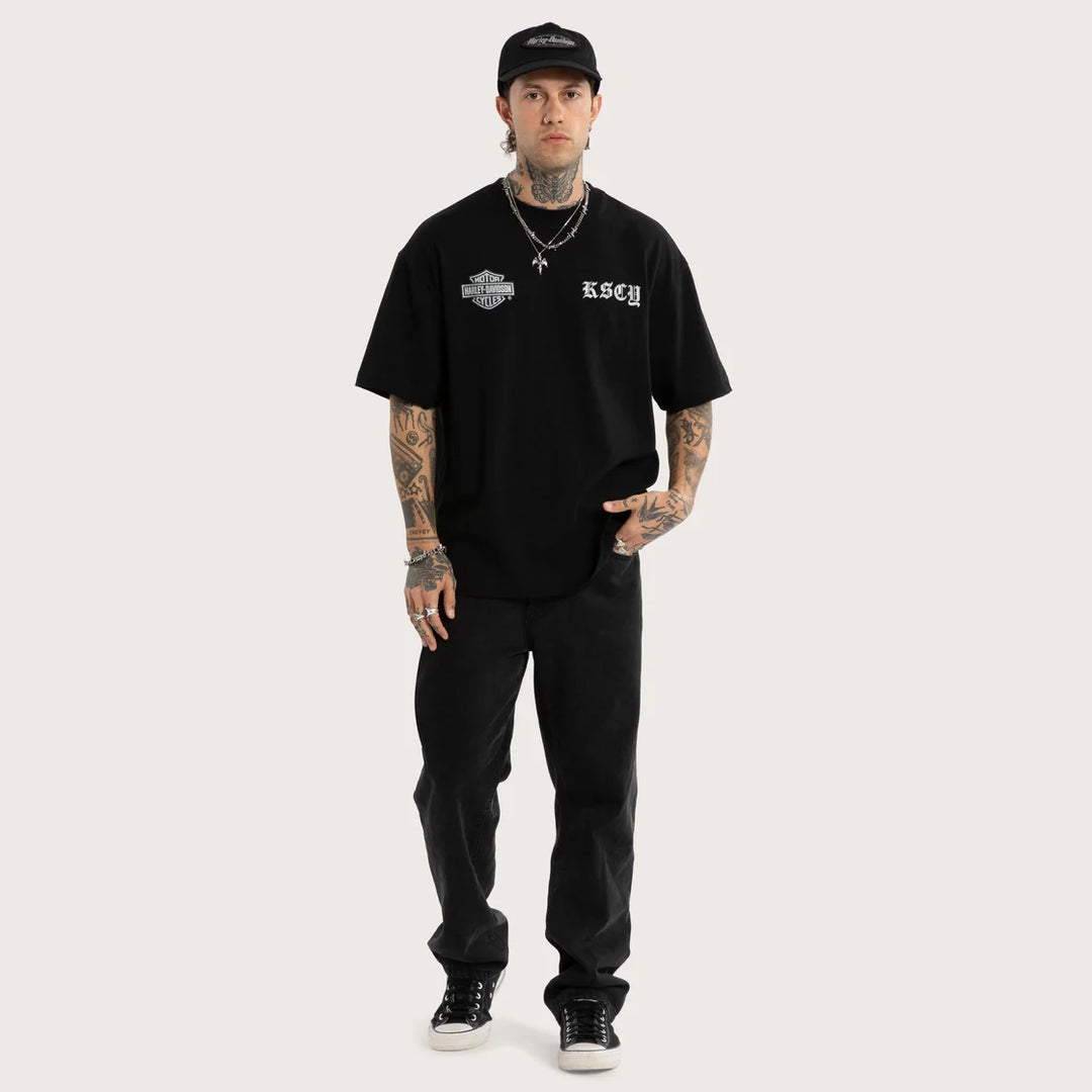 KISS CHACEY Harley Davidson Mens Scrambler Street Tee in Jet Black