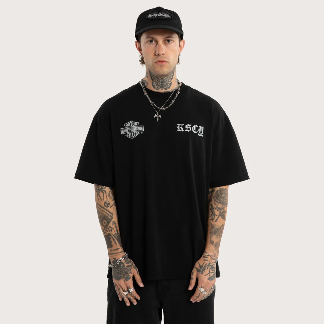 KISS CHACEY Harley Davidson Mens Scrambler Street Tee in Jet Black