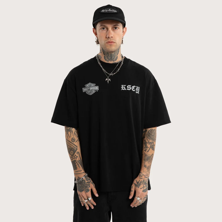 KISS CHACEY Harley Davidson Mens Scrambler Street Tee in Jet Black