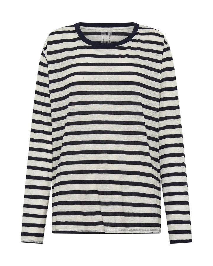 ONE TEASPOON Womens LInen Yarn Dye Stripe Longsleeve Boyfriend Tee - Blue & White, WOMENS TEES & TANKS, OneTeaspoon, Elwood 101