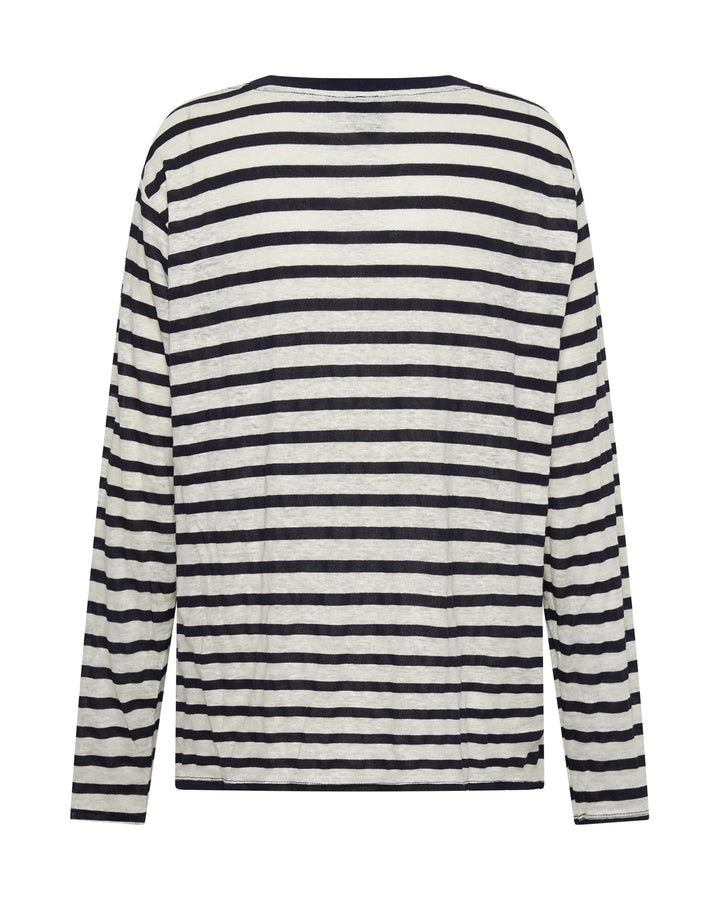 ONE TEASPOON Womens LInen Yarn Dye Stripe Longsleeve Boyfriend Tee - Blue & White, WOMENS TEES & TANKS, OneTeaspoon, Elwood 101