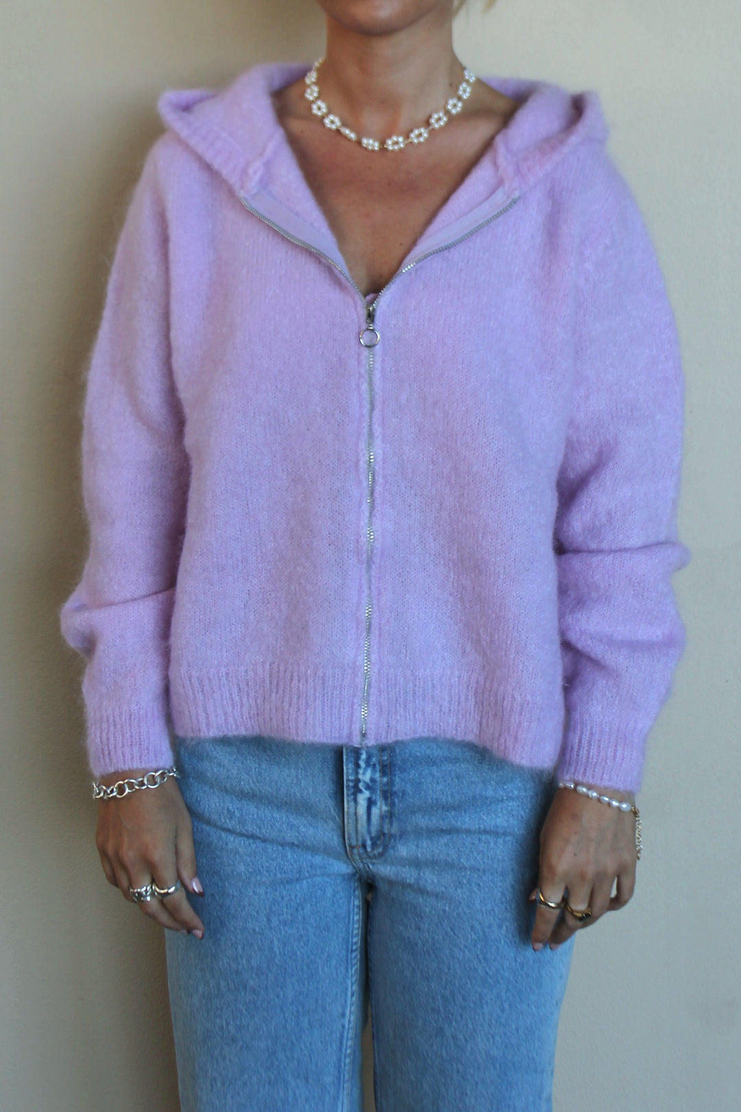 MAISON ANJE Womens Lenebula Kid Mohair Hooded Zip Cardigan Lilac, WOMENS KNITS & SWEATERS, MAISON ANJE, Elwood 101