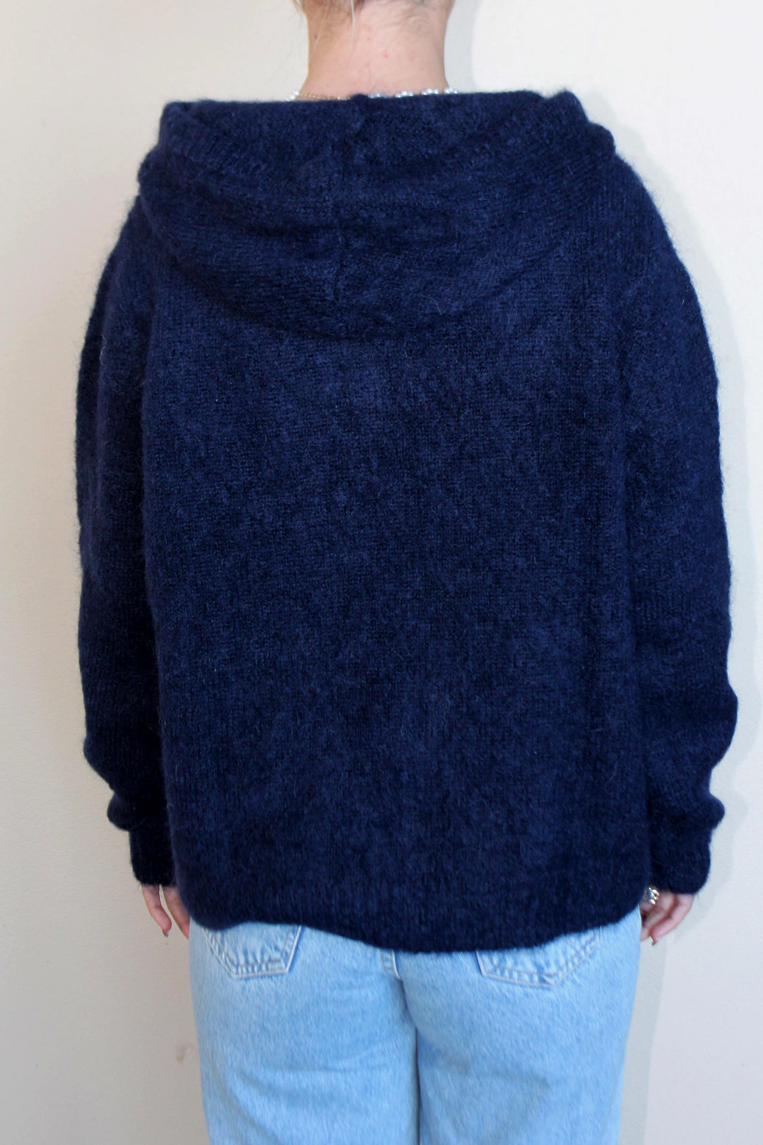 MAISON ANJE Womens Lenebula Kid Mohair Hooded Zip Cardigan Navy, WOMENS KNITS & SWEATERS, MAISON ANJE, Elwood 101