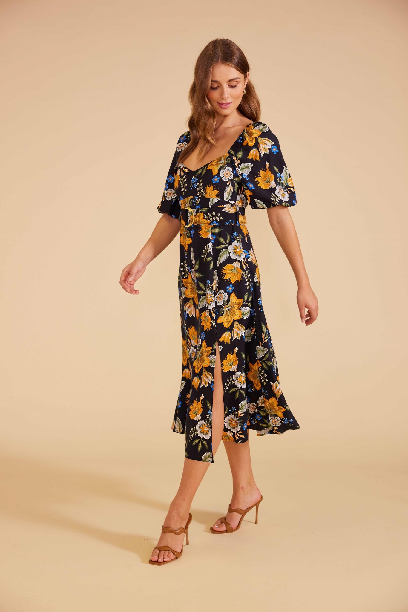 Black and yellow floral sales dress