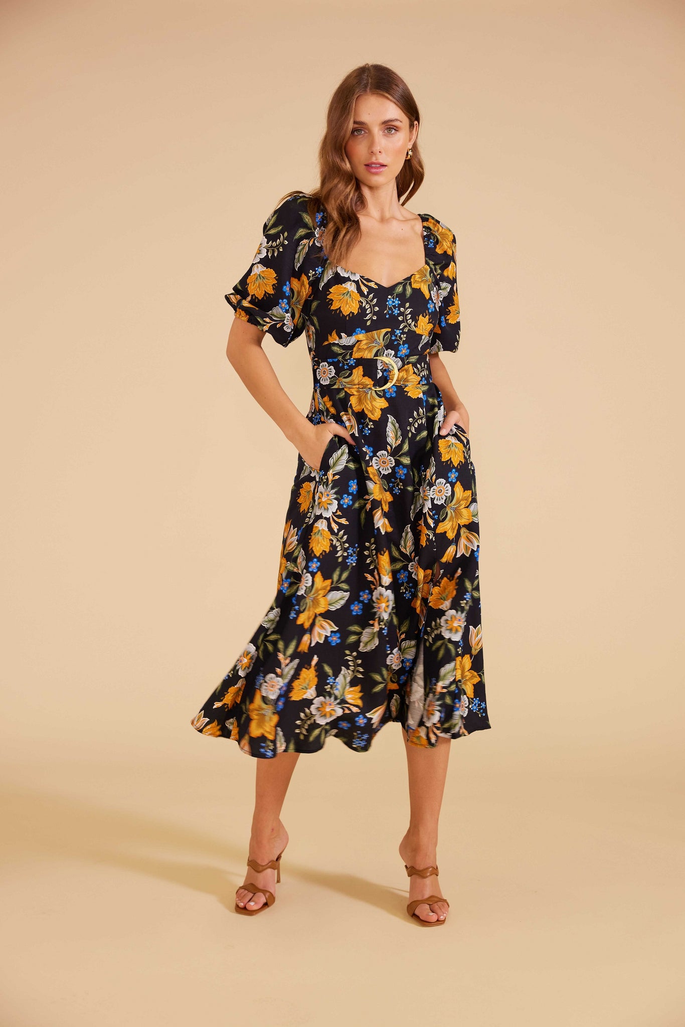 MINKPINK Womens Laurene Midi Dress Black Floral Elwood 101