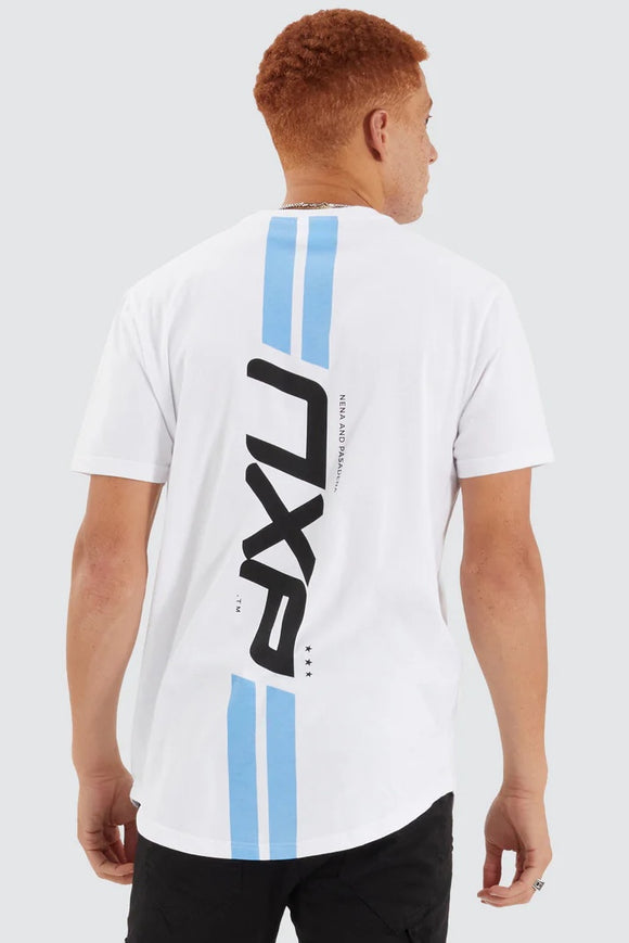 NENA & PASADENA Mens Chain Dual Curved Hem Tee Shirt - Optical White, MENS TEE SHIRTS, NENA PASADENA, Elwood 101