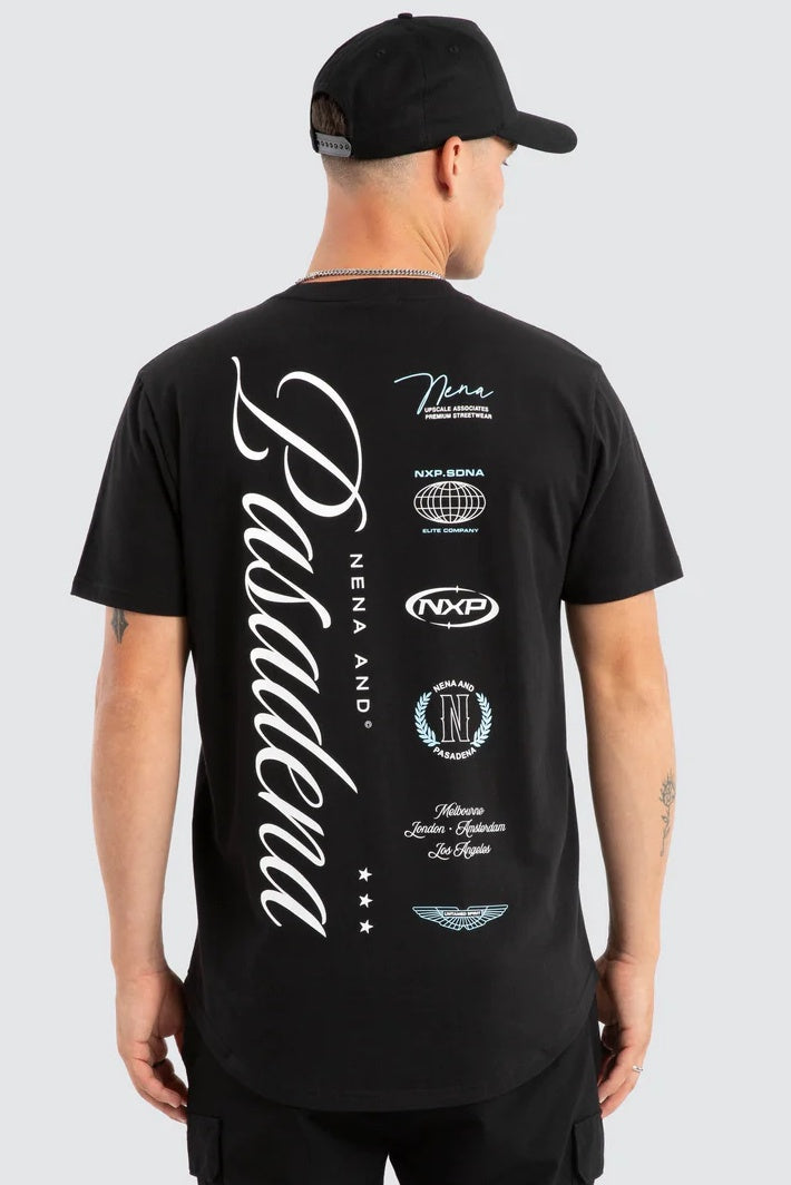 NENA & PASADENA Mens Pledge Dual Curved Tee in Jet Black