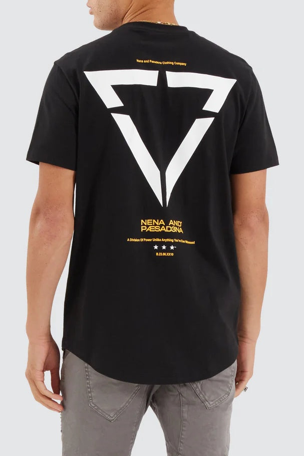 NENA & PASADENA Mens Vector Dual Curved Hem Tee Shirt - Jet Black, MENS TEE SHIRTS, NENA PASADENA, Elwood 101