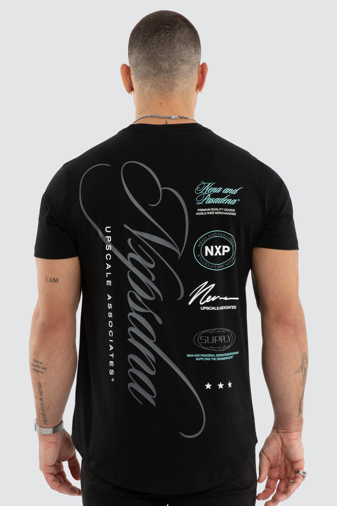 NENA & PASADENA Mens Blackreach Dual Curved Hem Tee in Jet Black, MENS TEE SHIRTS, NENA PASADENA, Elwood 101