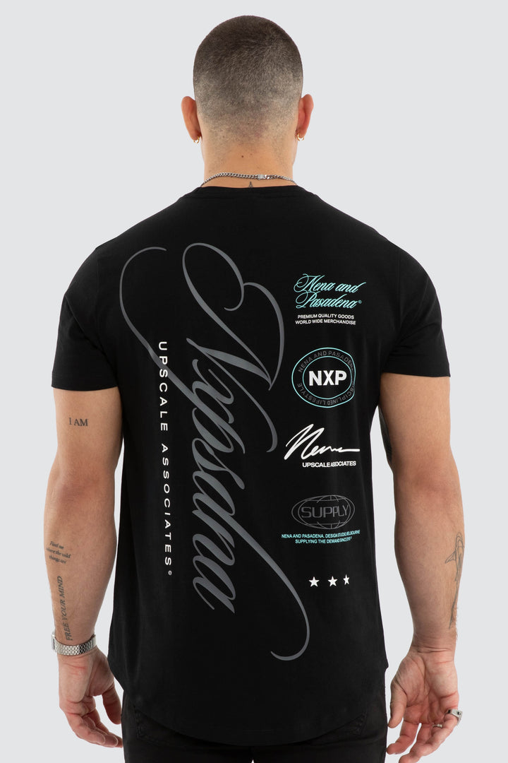 NENA & PASADENA Mens Blackreach Dual Curved Hem Tee in Jet Black, MENS TEE SHIRTS, NENA PASADENA, Elwood 101