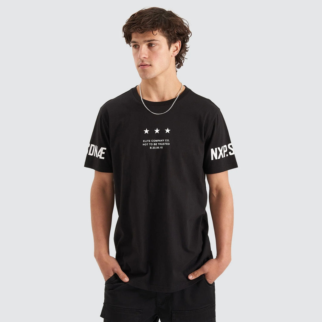 NENA & PASADENA Mens Equaliser Cape Back Tee Shirt - Jet Black, MENS TEE SHIRTS, NENA PASADENA, Elwood 101