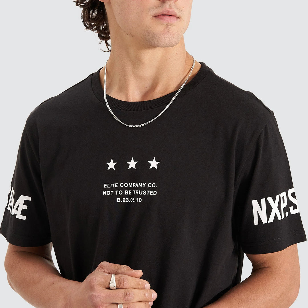 NENA & PASADENA Mens Equaliser Cape Back Tee Shirt - Jet Black, MENS TEE SHIRTS, NENA PASADENA, Elwood 101
