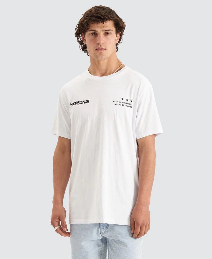 NENA & PASADENA Mens Mercenary Cape Back Tee - White, MENS TEE SHIRTS, NENA PASADENA, Elwood 101