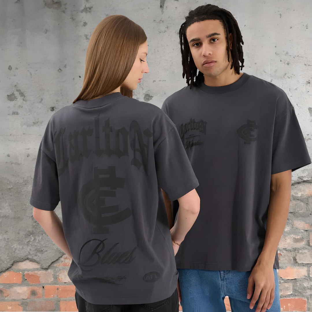 NENA & PASADENA  AFL Mens Carlton Blues AFL Heavy Raptor Tee - Asphalt, MENS TEE SHIRTS, NENA PASADENA, Elwood 101