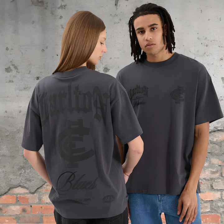 NENA & PASADENA  AFL Mens Carlton Blues AFL Heavy Raptor Tee - Asphalt, MENS TEE SHIRTS, NENA PASADENA, Elwood 101