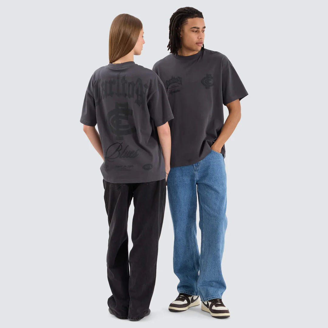NENA & PASADENA  AFL Mens Carlton Blues AFL Heavy Raptor Tee - Asphalt, MENS TEE SHIRTS, NENA PASADENA, Elwood 101