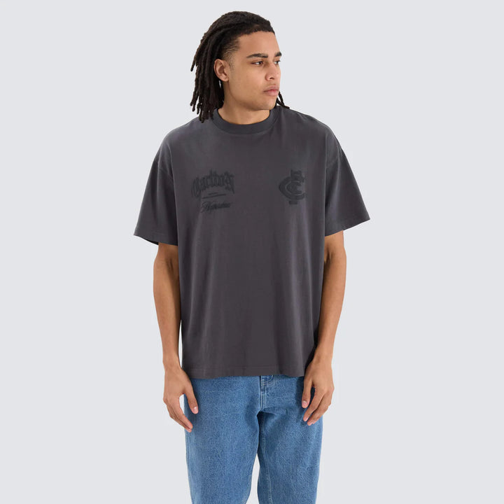 NENA & PASADENA  AFL Mens Carlton Blues AFL Heavy Raptor Tee - Asphalt, MENS TEE SHIRTS, NENA PASADENA, Elwood 101