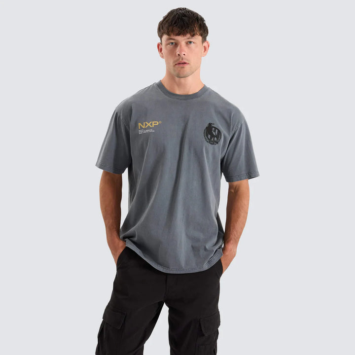 NENA & PASADENA  AFL Mens Collingwood Magpies Box Fit Tee Shirt - Pigment Charcoal, MENS TEE SHIRTS, NENA PASADENA, Elwood 101