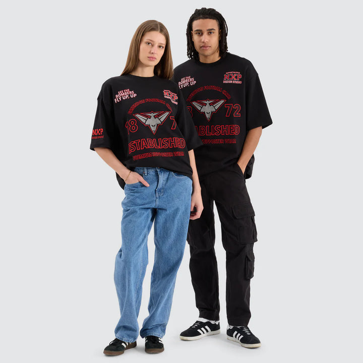 NENA & PASADENA  AFL Mens Essendon Bombers Mega Loop Back Tee Shirt - Jet Black, MENS TEE SHIRTS, NENA PASADENA, Elwood 101