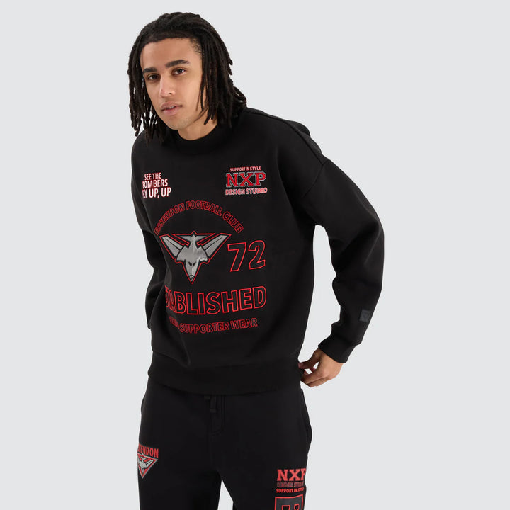 NENA & PASADENA  AFL Mens Essendon Bombers Box Fit Sweater - Jet Black, MENS KNITS & SWEATERS, NENA PASADENA, Elwood 101
