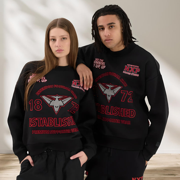 NENA & PASADENA  AFL Mens Essendon Bombers Box Fit Sweater - Jet Black, MENS KNITS & SWEATERS, NENA PASADENA, Elwood 101