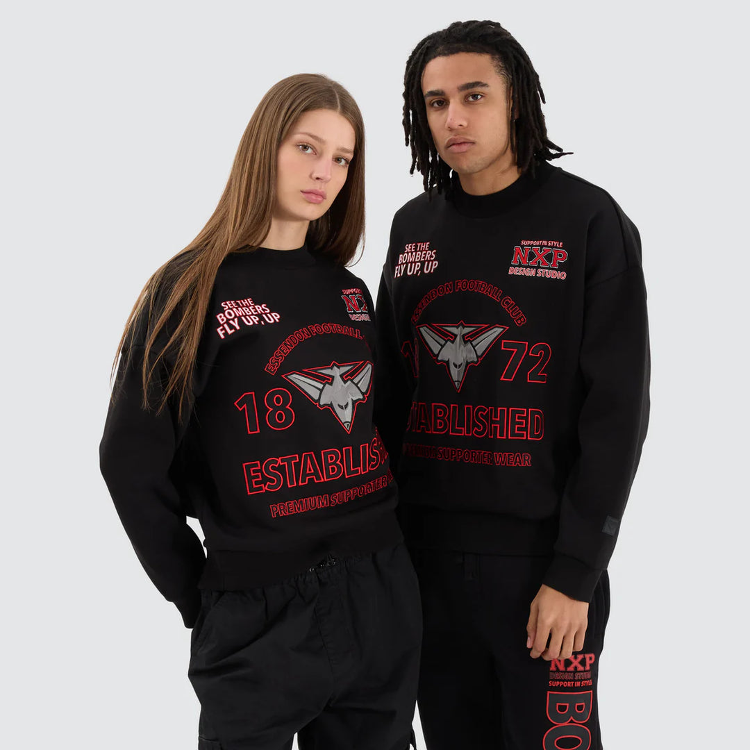 NENA & PASADENA  AFL Mens Essendon Bombers Box Fit Sweater - Jet Black, MENS KNITS & SWEATERS, NENA PASADENA, Elwood 101