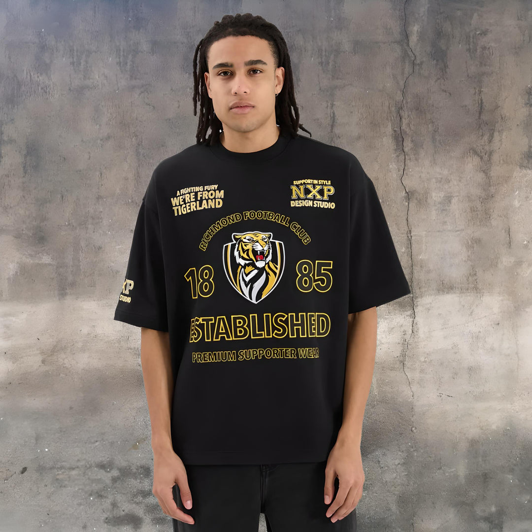 NENA & PASADENA  AFL Mens Richmond Tigers Mega Loop Back Tee - Jet Black, MENS TEE SHIRTS, NENA PASADENA, Elwood 101