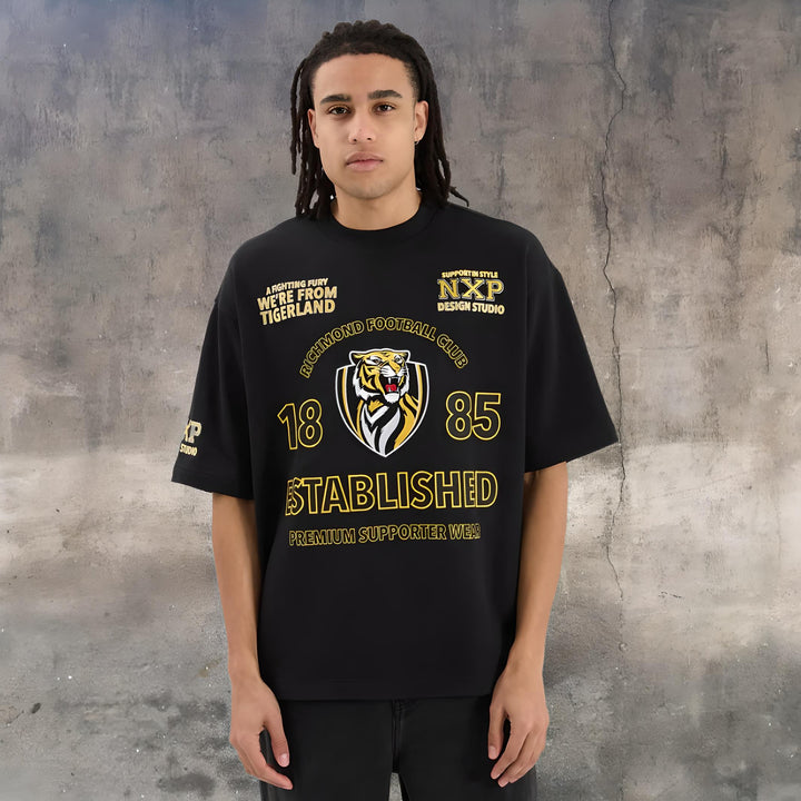 NENA & PASADENA  AFL Mens Richmond Tigers Mega Loop Back Tee - Jet Black, MENS TEE SHIRTS, NENA PASADENA, Elwood 101