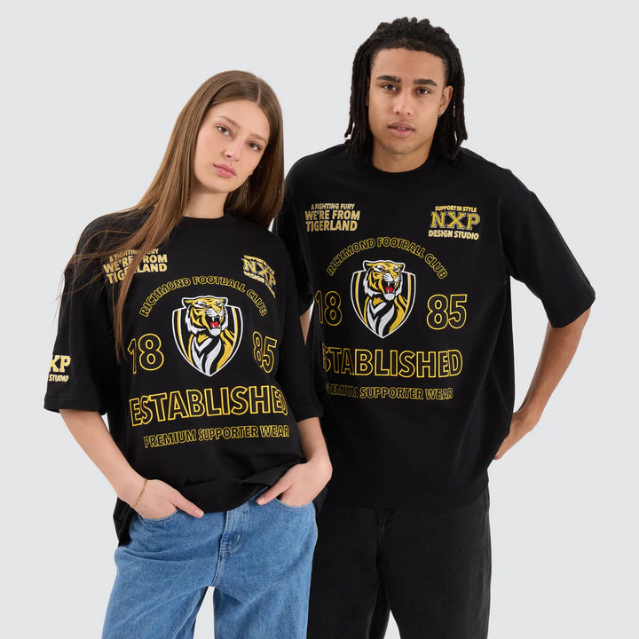 NENA & PASADENA  AFL Mens Richmond Tigers Mega Loop Back Tee - Jet Black, MENS TEE SHIRTS, NENA PASADENA, Elwood 101