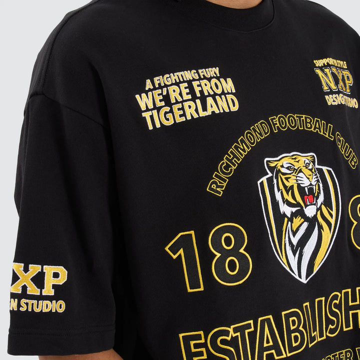 NENA & PASADENA  AFL Mens Richmond Tigers Mega Loop Back Tee - Jet Black, MENS TEE SHIRTS, NENA PASADENA, Elwood 101