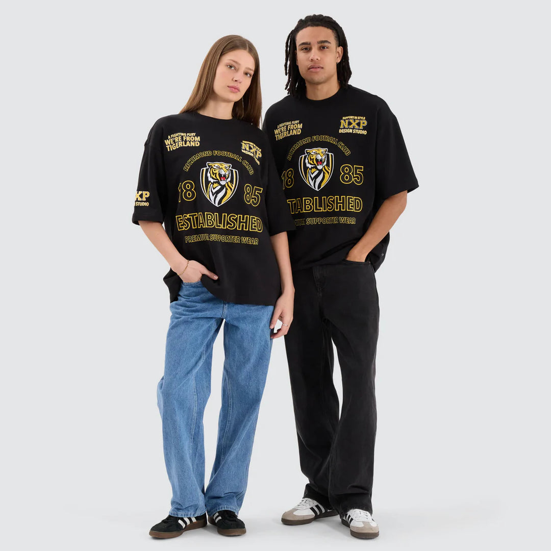 NENA & PASADENA  AFL Mens Richmond Tigers Mega Loop Back Tee - Jet Black, MENS TEE SHIRTS, NENA PASADENA, Elwood 101