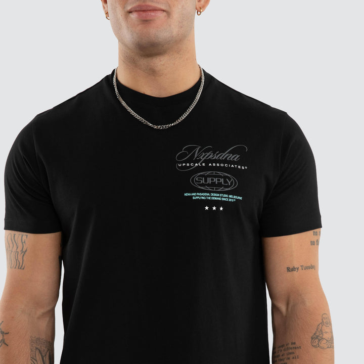 NENA & PASADENA Mens Blackreach Dual Curved Hem Tee in Jet Black, MENS TEE SHIRTS, NENA PASADENA, Elwood 101