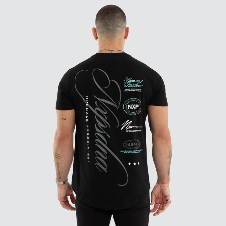 NENA & PASADENA Mens Blackreach Dual Curved Hem Tee in Jet Black, MENS TEE SHIRTS, NENA PASADENA, Elwood 101