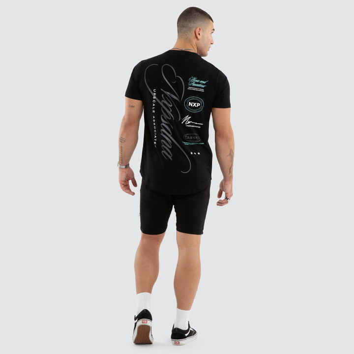 NENA & PASADENA Mens Blackreach Dual Curved Hem Tee in Jet Black, MENS TEE SHIRTS, NENA PASADENA, Elwood 101