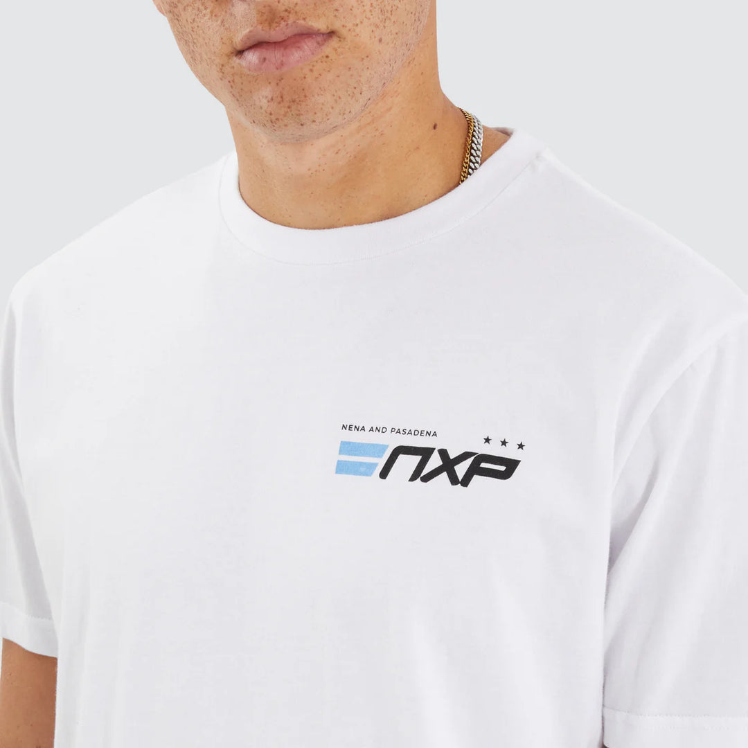 NENA & PASADENA Mens Chain Dual Curved Hem Tee Shirt - Optical White, MENS TEE SHIRTS, NENA PASADENA, Elwood 101