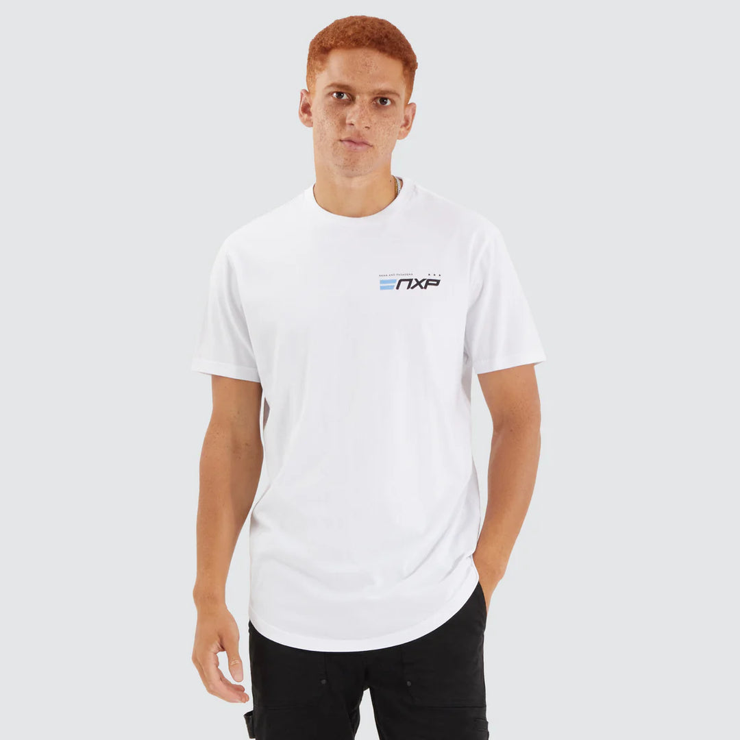 NENA & PASADENA Mens Chain Dual Curved Hem Tee Shirt - Optical White, MENS TEE SHIRTS, NENA PASADENA, Elwood 101