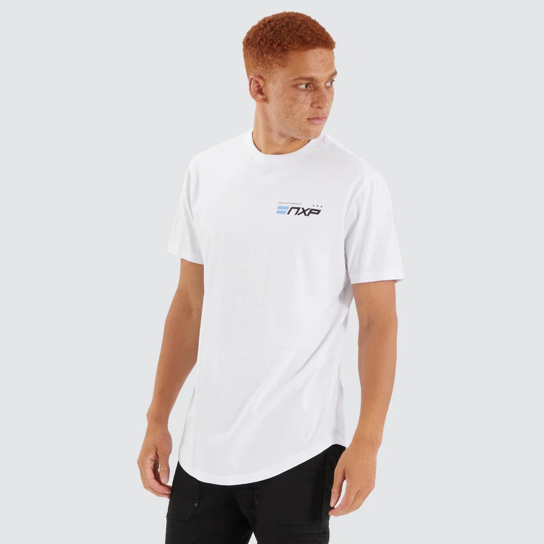 NENA & PASADENA Mens Chain Dual Curved Hem Tee Shirt - Optical White, MENS TEE SHIRTS, NENA PASADENA, Elwood 101
